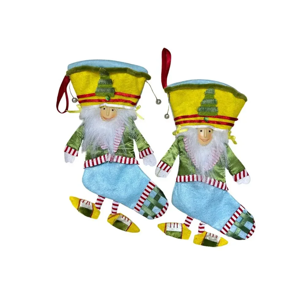 Set/2 Whimsical Elf Toy Soldier Christmas Stockings 16” Felt Fabric‎ Decor CUTE